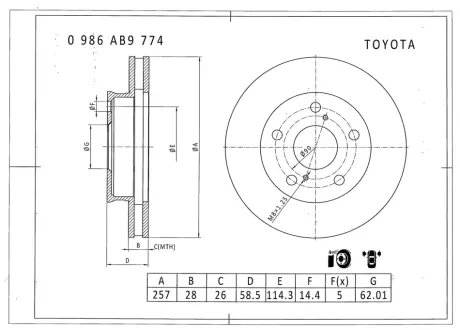 Тормозной диск BOSCH 0986AB9774