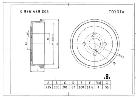 Тормозной барабан BOSCH 0986AB9805