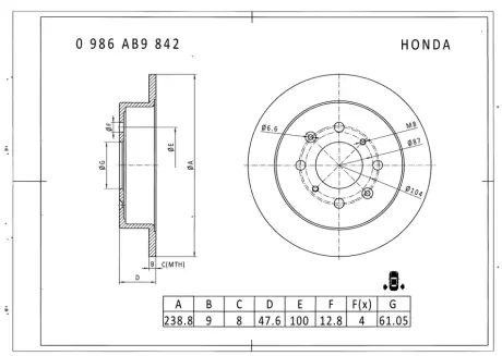 Тормозной диск BOSCH 0986AB9842