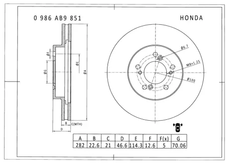 Тормозной диск BOSCH 0986AB9851
