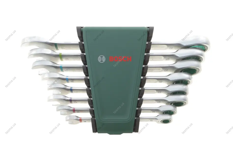 Набір ключів ріжково-накидних з тріскачкою 9-19 мм 8 од. BOSCH 1 600 A02 7PS (фото 1)