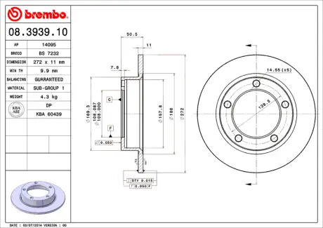 Гальмівний диск BREMBO 08393910