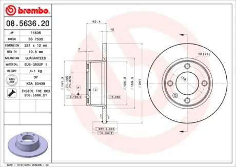 Тормозной диск BREMBO 08563620
