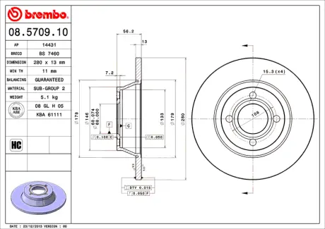 Гальмівний диск BREMBO 08570910