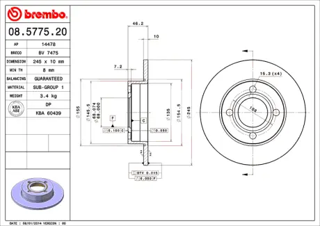 Гальмівний диск BREMBO 08577520