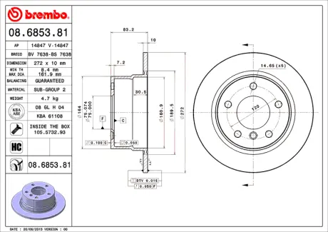 Гальмівний диск BREMBO 08685381
