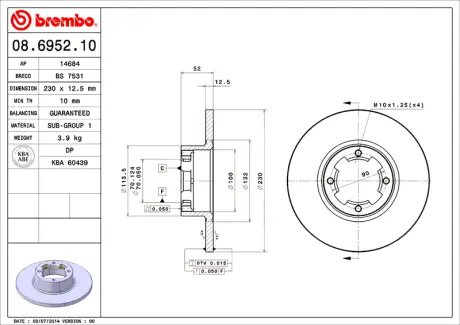 Диск BREMBO 08695210