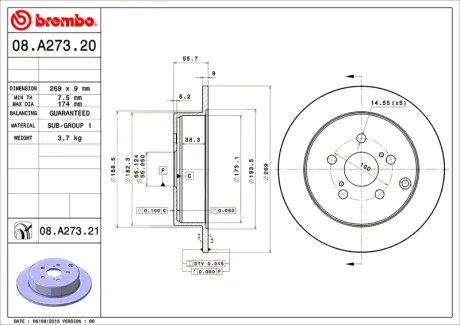 Гальмівний диск BREMBO 08A27321