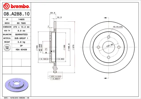 Диск BREMBO 08A28810