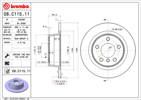 Гальмівний диск BREMBO 08C11511