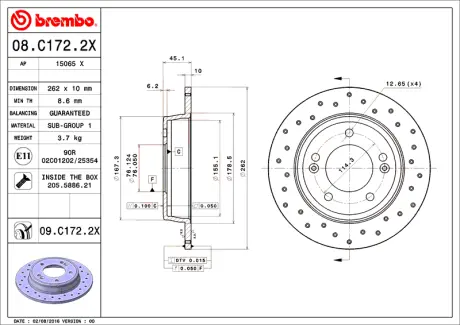 Гальмівний диск BREMBO 08C1722X
