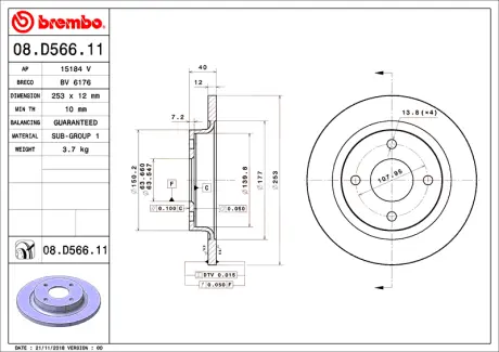 Тормозной диск BREMBO 08D56611