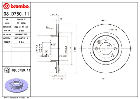 Гальмівний диск BREMBO 08D75011