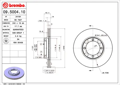 Диск BREMBO 09500410