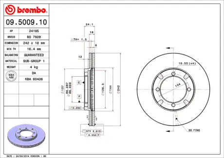 Диск гальмівний BREMBO 09500910