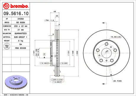 Диск BREMBO 09561610