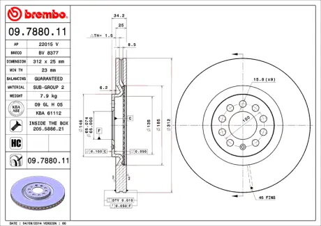 Гальмівний диск BREMBO 09788011