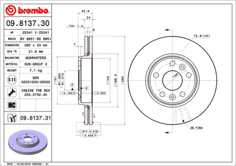 Гальмівний диск BREMBO 09813731