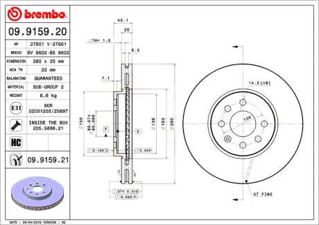 Гальмівний диск BREMBO 09915921