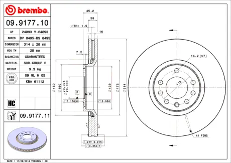 Гальмівний диск BREMBO 09917711