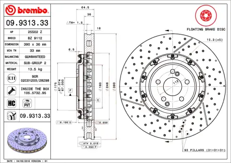 Тормозной диск BREMBO 09931333