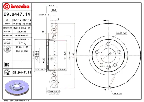 Гальмівний диск BREMBO 09944711