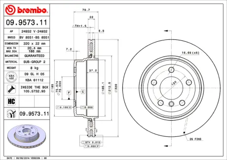 Гальмівний диск BREMBO 09957311