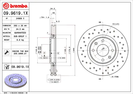 Гальмівний диск BREMBO 0996191X