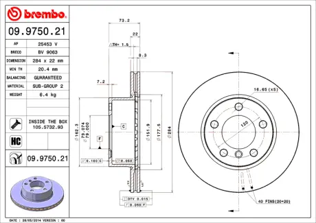 Гальмівний диск BREMBO 09975021