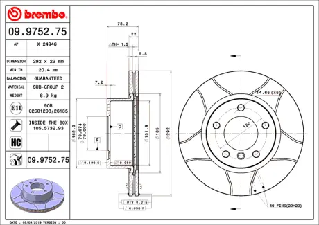 Гальмівний диск BREMBO 09975275