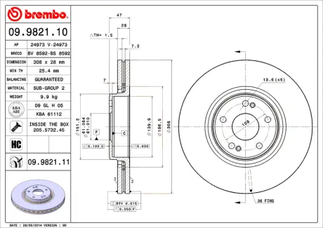 Диск BREMBO 09982111