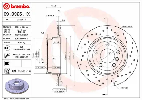 Гальмівний диск BREMBO 0999251X