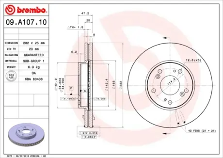 Тормозной диск BREMBO 09A10710