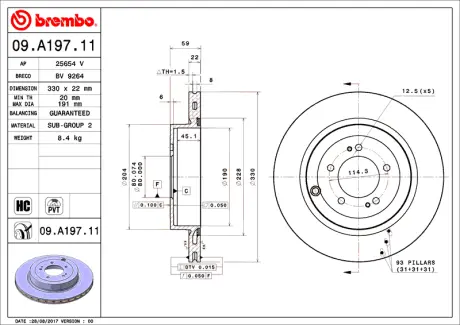 Диск гальмівний BREMBO 09A19711