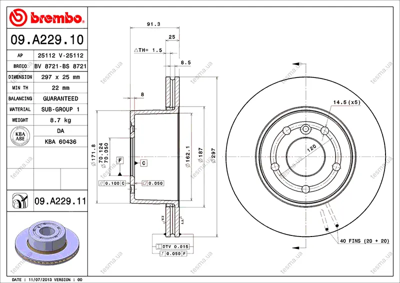 Диск BREMBO 09A22910 (фото 1)