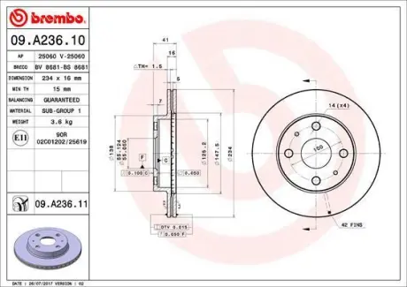 Тормозной диск BREMBO 09A23610