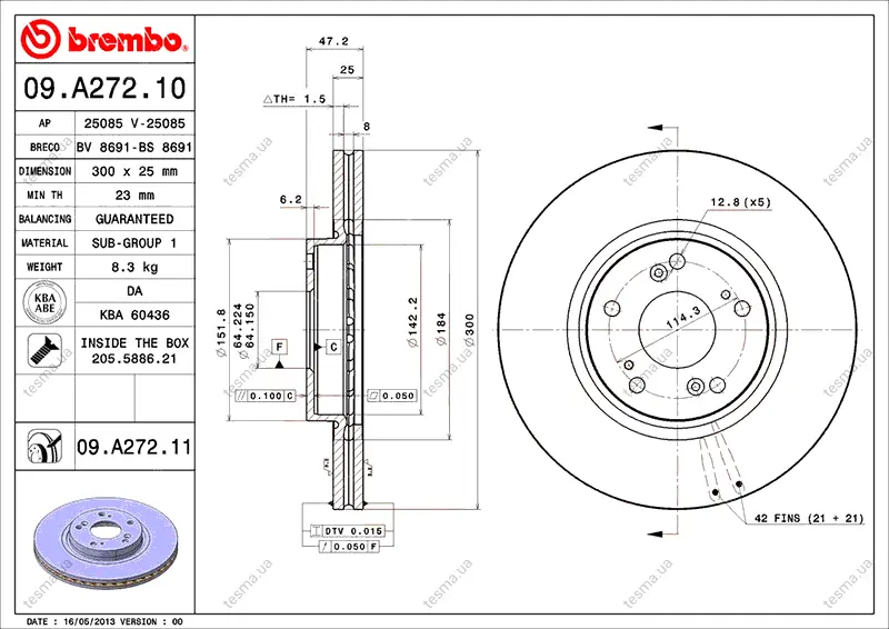 Диск BREMBO 09A27210 (фото 1)