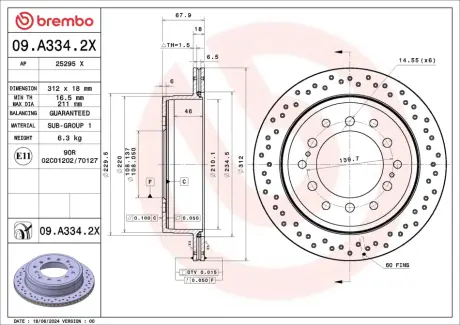Тормозной диск BREMBO 09.A334.2X