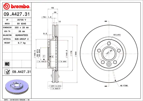Гальмівний диск BREMBO 09A42731