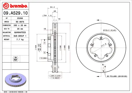 Гальмівний диск пер. Transit 06- (280x54mm) BREMBO 09A52910