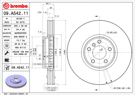Гальмівний диск BREMBO 09A54211