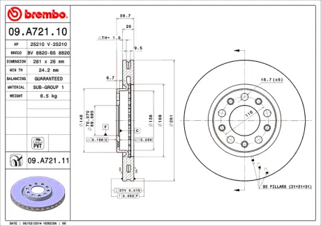 Гальмівний диск BREMBO 09A72111