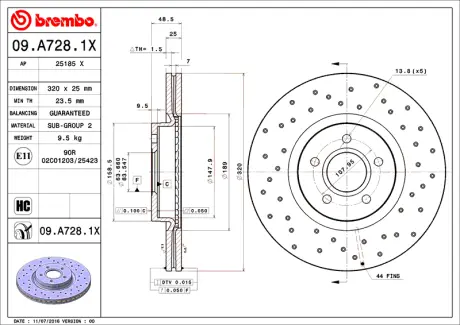 Гальмівний диск BREMBO 09A7281X