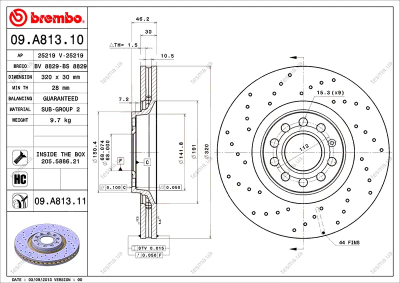 Диск BREMBO 09A81310 (фото 1)