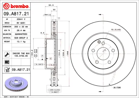 Гальмівний диск BREMBO 09A81721