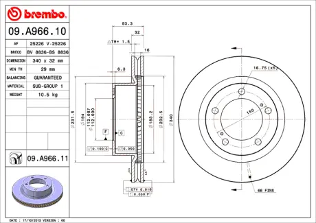 Диск BREMBO 09A96610