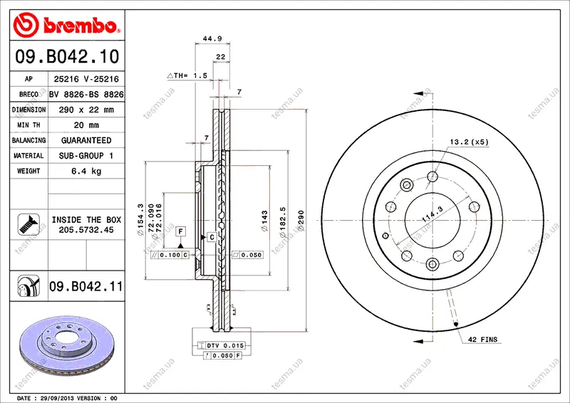 Диск BREMBO 09B04210 (фото 1)
