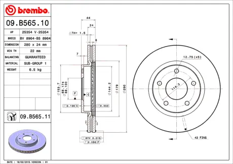 Гальмівний диск BREMBO 09B56510