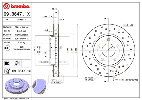 Гальмівний диск BREMBO 09B6471X