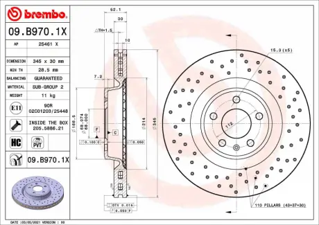 Гальмівний диск BREMBO 09B9701X